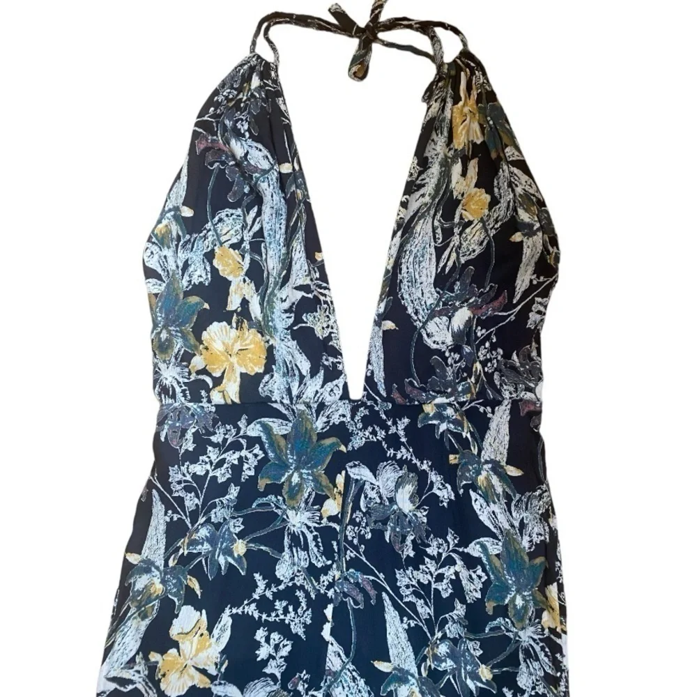 Free People Black Floral Twisted One Piece Halter Cropped Jumpsuit